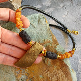 Pumapunku / Mens Gemstone Amber Jewelry Tsoukalos Ancient Aliens Boho Amber Necklace