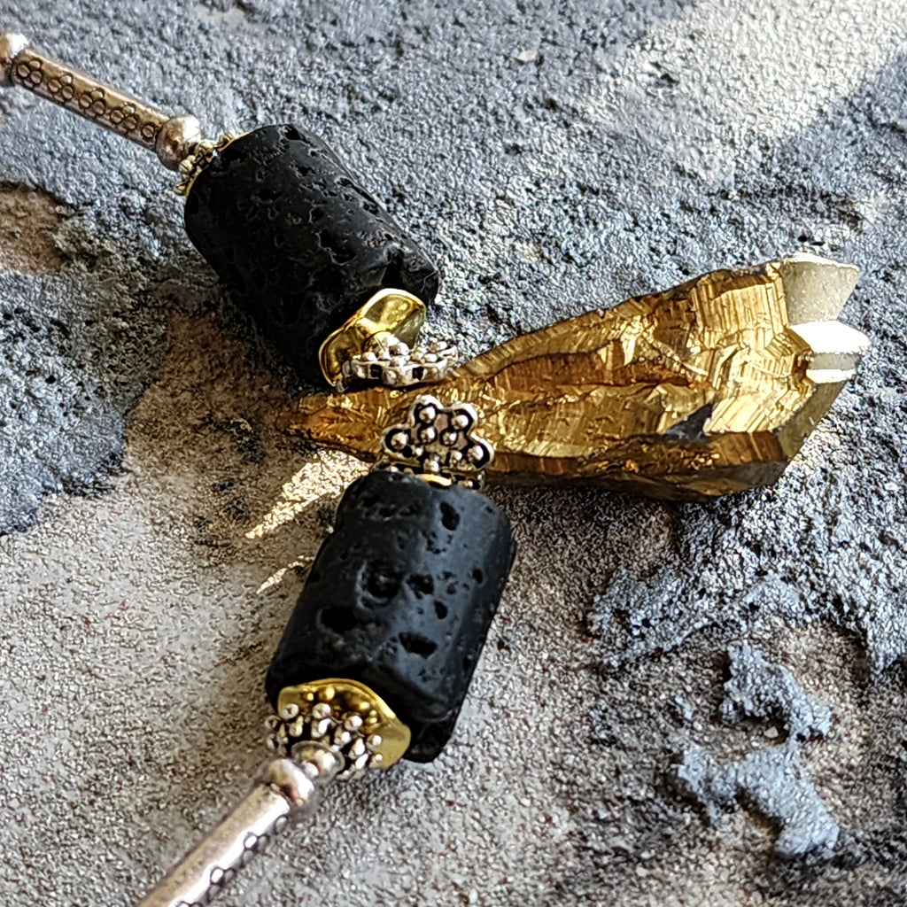 CONTACT IN DESERT / Mens Necklace Gemstone Ancient Aliens Jewelry Tsoukalos Boho Gold