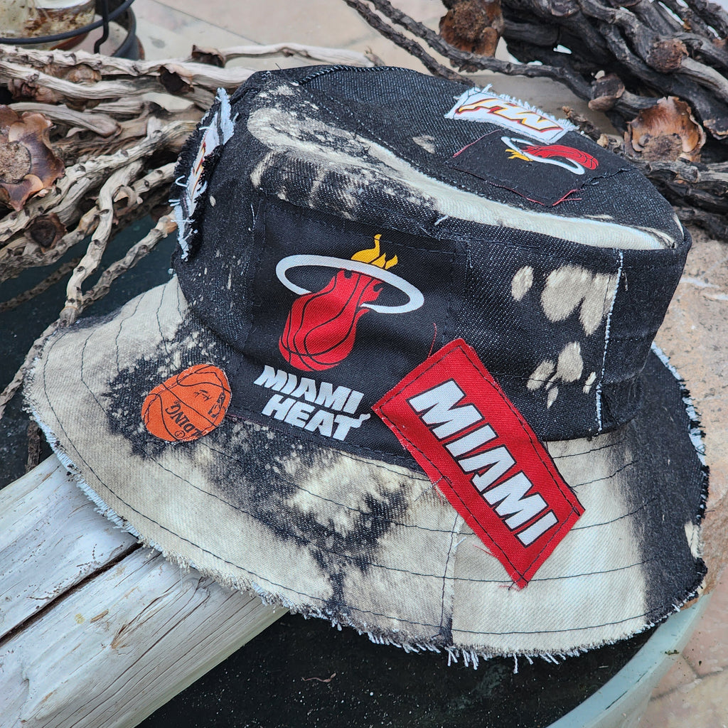 MIAMI HEAT / Bohemian Shabby Chic Buckle Hat Upcycled Denim Distressed Boro Dyed Acid-washed