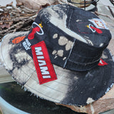MIAMI HEAT / Bohemian Shabby Chic Buckle Hat Upcycled Denim Distressed Boro Dyed Acid-washed