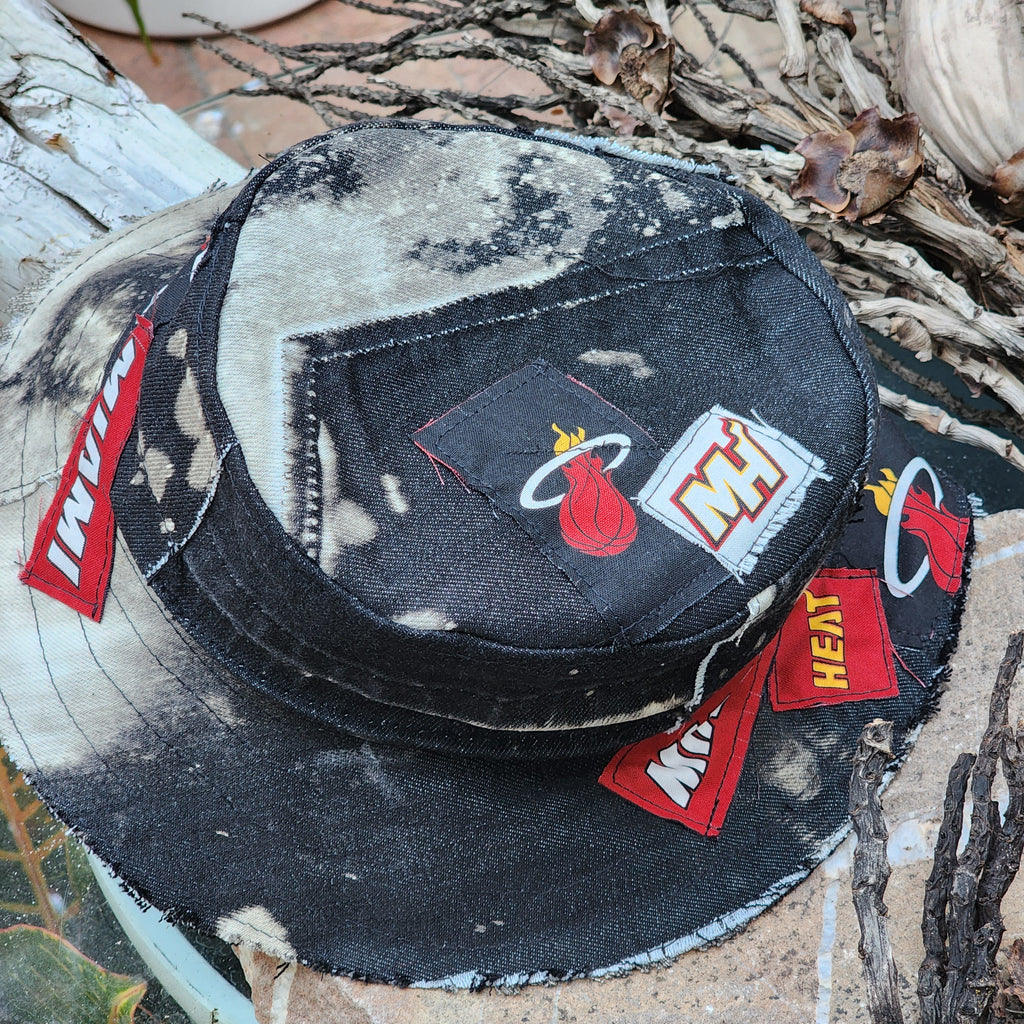MIAMI HEAT / Bohemian Shabby Chic Buckle Hat Upcycled Denim Distressed Boro Dyed Acid-washed