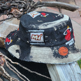 MIAMI HEAT / Bohemian Shabby Chic Buckle Hat Upcycled Denim Distressed Boro Dyed Acid-washed