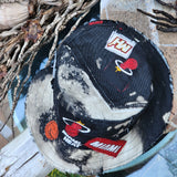 MIAMI HEAT / Bohemian Shabby Chic Buckle Hat Upcycled Denim Distressed Boro Dyed Acid-washed