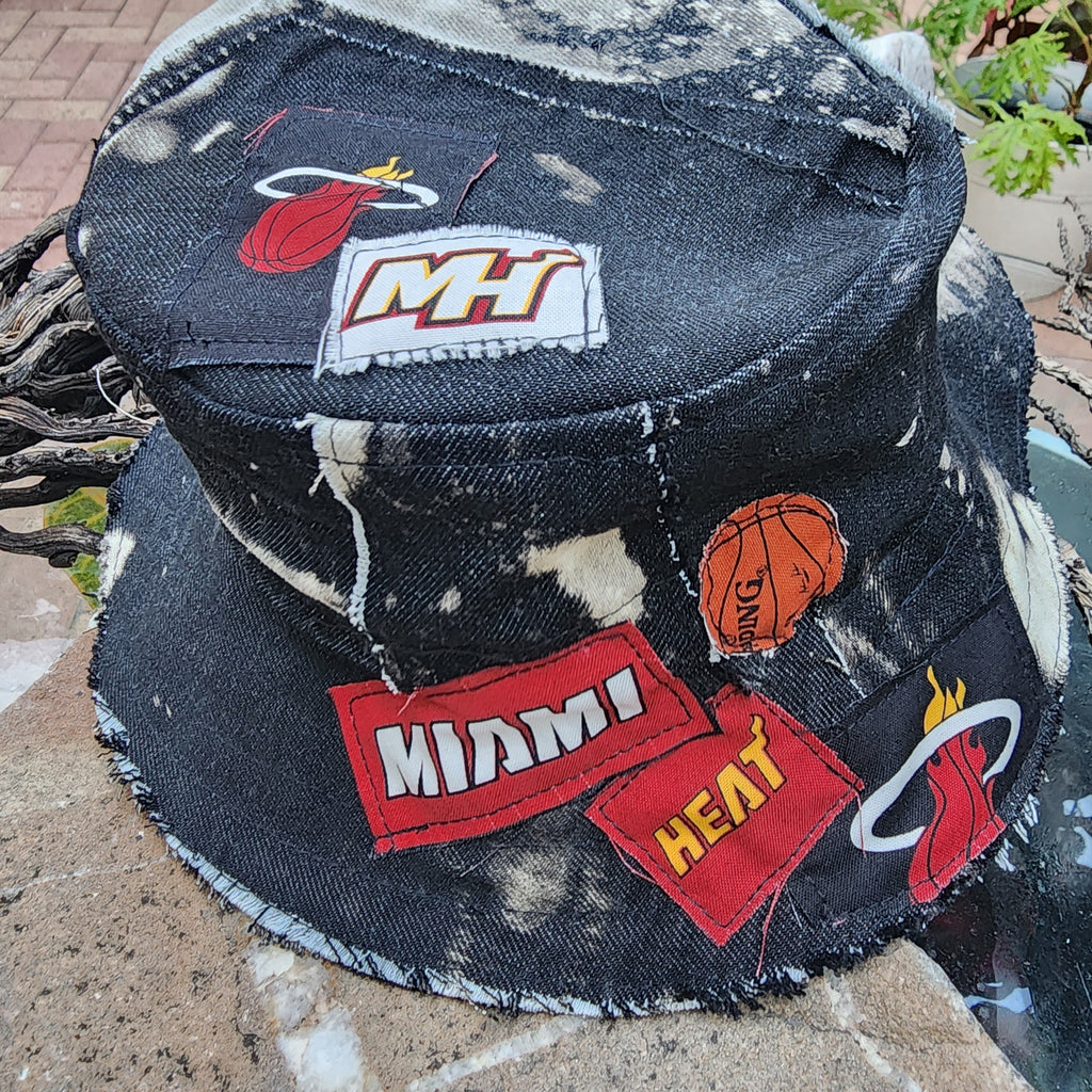 MIAMI HEAT / Bohemian Shabby Chic Buckle Hat Upcycled Denim Distressed Boro Dyed Acid-washed