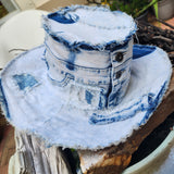 I DO / Designer Top Hat Shabby Chic Hat Upcycled Distressed Denim Bohemian style Hat Hand Stitched Top Hat Patchwork