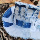 I DO / Designer Top Hat Shabby Chic Hat Upcycled Distressed Denim Bohemian style Hat Hand Stitched Top Hat Patchwork