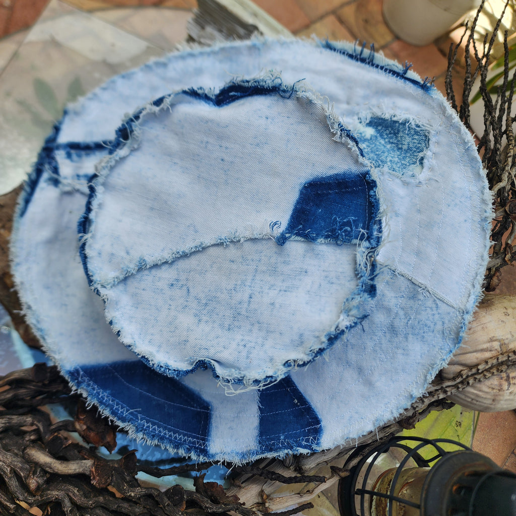 I DO / Designer Top Hat Shabby Chic Hat Upcycled Distressed Denim Bohemian style Hat Hand Stitched Top Hat Patchwork