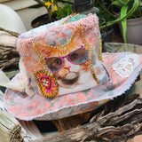 Epic Kat / Designer Hat Designer Hat Ripped Shabby Chic Patchwork Cat Floppy Top Hat Upcycled Recycled  Hand Stitched
