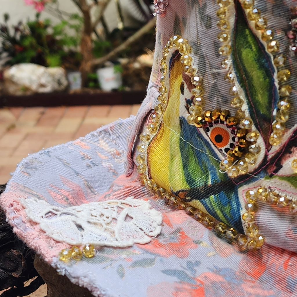 Epic Kat / Designer Hat Designer Hat Ripped Shabby Chic Patchwork Cat Floppy Top Hat Upcycled Recycled  Hand Stitched