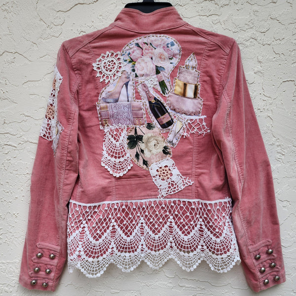Le Coeur Champaign /  Designer Cotton Lace Patchwork Distressed Velvet Jacket Boho Style  Boro Visvim Sustainable Concept Store