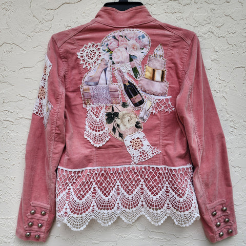 Le Coeur Champaign /  Designer Cotton Lace Patchwork Distressed Velvet Jacket Boho Style  Boro Visvim Sustainable Concept Store