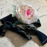 Can I call You Rose / Boho Rose Choker Flower Tie Brooch Clip Upcycled Jabot Magnolia Apple Blossom Upcycled Concept Store