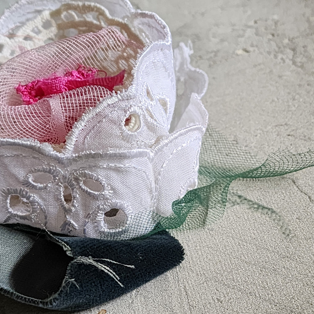 Can I call You Rose / Boho Rose Choker Flower Tie Brooch Clip Upcycled Jabot Magnolia Apple Blossom Upcycled Concept Store