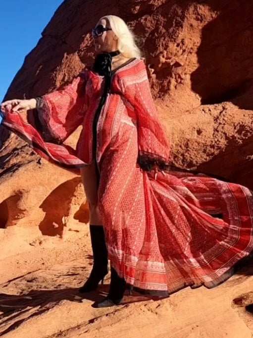 artisanal red maxi dress MAXI RED / Designer Maxi Dress Boho Luxury Resort Wear Fabric Dress Ar Ivana Ruzzo