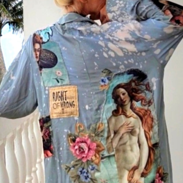 Venus Patch /  Designer 100% Silk Kimono Boho Maxi Dress Floral Angel Petchwork Luxury Resort Wear Concept Upcycled