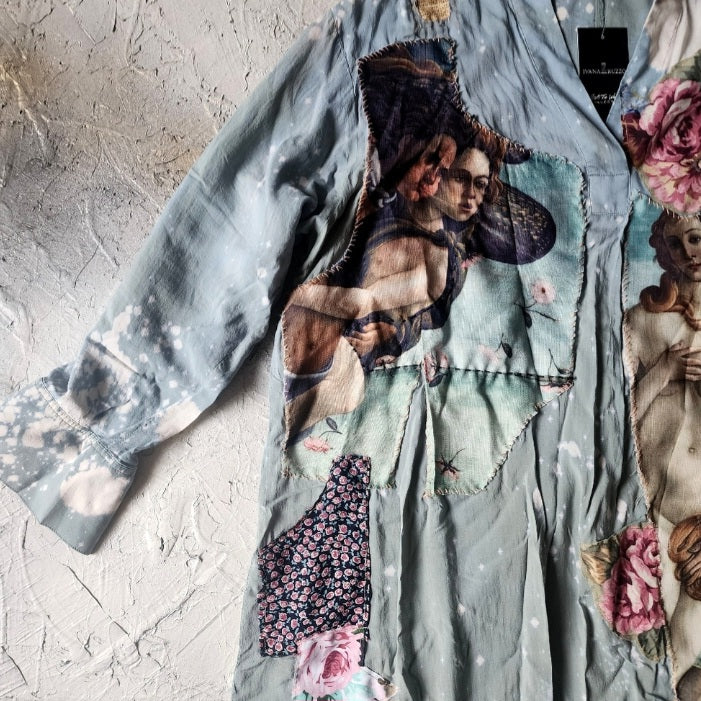 Venus Patch /  Designer 100% Silk Kimono Boho Maxi Dress Floral Angel Petchwork Luxury Resort Wear Concept Upcycled