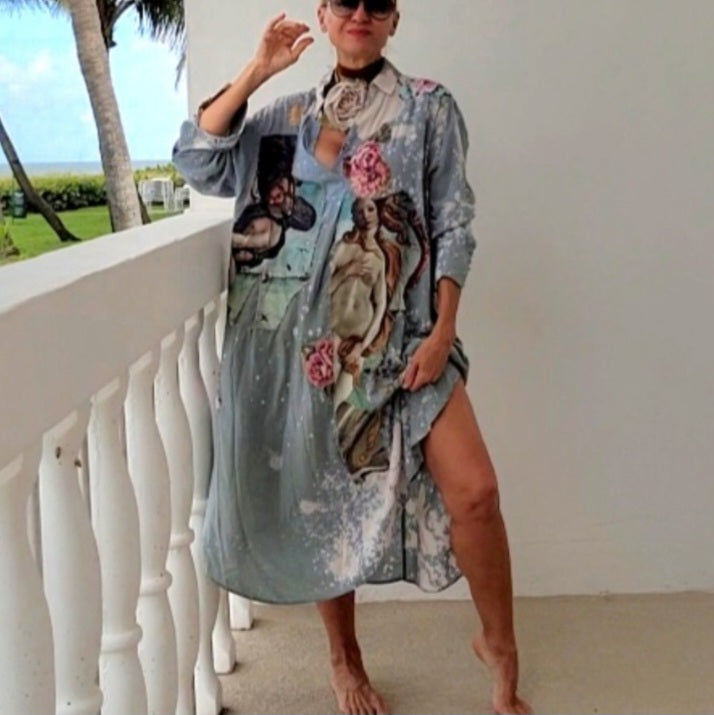 Venus Patch /  Designer 100% Silk Kimono Boho Maxi Dress Floral Angel Petchwork Luxury Resort Wear Concept Upcycled
