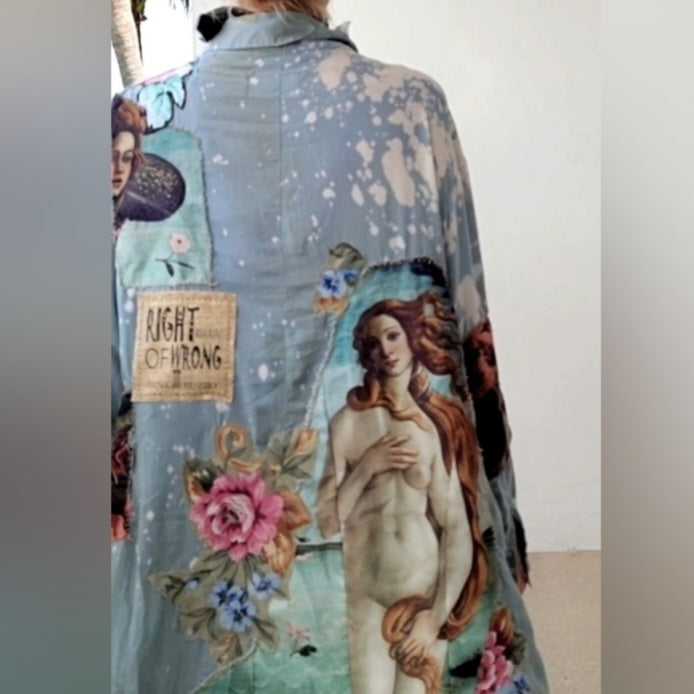 Venus Patch /  Designer 100% Silk Kimono Boho Maxi Dress Floral Angel Petchwork Luxury Resort Wear Concept Upcycled