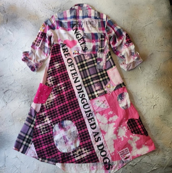 Dogs Angels / Designer Kimono Duster Upcycled Couture Vintage Denim Flannel Concept Boro Visvim Patchwork Sustainable Artisan