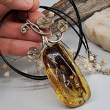 Ordinary Magic / Designer Jewelry Raw Amber Stone Pendant Hypoallergenic Leather Necklace with Natural Amber Gift for Momen