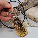 Ordinary Magic / Designer Jewelry Raw Amber Stone Pendant Hypoallergenic Leather Necklace with Natural Amber Gift for Momen