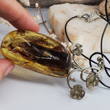 Ordinary Magic / Designer Jewelry Raw Amber Stone Pendant Hypoallergenic Leather Necklace with Natural Amber Gift for Momen