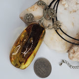 Ordinary Magic / Designer Jewelry Raw Amber Stone Pendant Hypoallergenic Leather Necklace with Natural Amber Gift for Momen