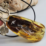 Ordinary Magic / Designer Jewelry Raw Amber Stone Pendant Hypoallergenic Leather Necklace with Natural Amber Gift for Momen