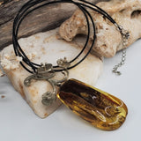 Ordinary Magic / Designer Jewelry Raw Amber Stone Pendant Hypoallergenic Leather Necklace with Natural Amber Gift for Momen