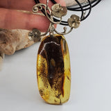 Ordinary Magic / Designer Jewelry Raw Amber Stone Pendant Hypoallergenic Leather Necklace with Natural Amber Gift for Momen