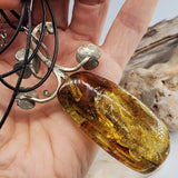 Ordinary Magic / Designer Jewelry Raw Amber Stone Pendant Hypoallergenic Leather Necklace with Natural Amber Gift for Momen