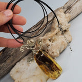 Ordinary Magic / Designer Jewelry Raw Amber Stone Pendant Hypoallergenic Leather Necklace with Natural Amber Gift for Momen