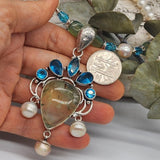 Bohemian Queen / Designer Jewelry Silver Pendant Genuine Prehnite Freshwater Pearls Necklace Boho Artisan Jewelry Gift for Lady