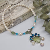 Bohemian Queen / Designer Jewelry Silver Pendant Genuine Prehnite Freshwater Pearls Necklace Boho Artisan Jewelry Gift for Lady