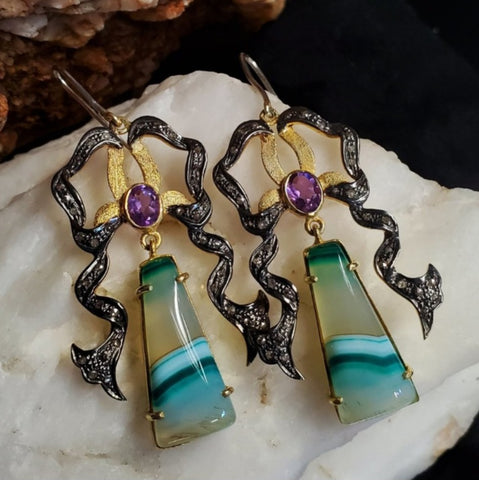OLD MONEY / Silver Gold Earrings Natural Pearls Crystals Stone Hypoallergenic Jewelry Luxury Jewelry Gift For Women