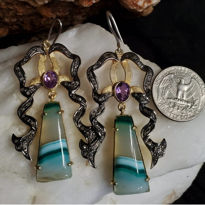 OLD MONEY / Silver Gold Earrings Natural Pearls Crystals Stone Hypoallergenic Jewelry Luxury Jewelry Gift For Women