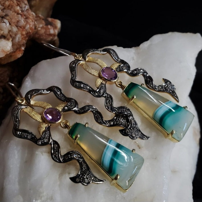 OLD MONEY / Silver Gold Earrings Natural Pearls Crystals Stone Hypoallergenic Jewelry Luxury Jewelry Gift For Women
