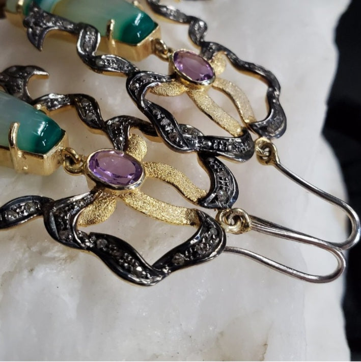 OLD MONEY / Silver Gold Earrings Natural Pearls Crystals Stone Hypoallergenic Jewelry Luxury Jewelry Gift For Women