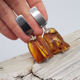 Charm Your Day / Designer Jewelry Raw Amber Stone Earrings Hypoallergenic Jewelry with Natural Amber Gift for Momen