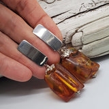 Charm Your Day / Designer Jewelry Raw Amber Stone Earrings Hypoallergenic Jewelry with Natural Amber Gift for Momen