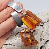Charm Your Day / Designer Jewelry Raw Amber Stone Earrings Hypoallergenic Jewelry with Natural Amber Gift for Momen