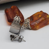 Charm Your Day / Designer Jewelry Raw Amber Stone Earrings Hypoallergenic Jewelry with Natural Amber Gift for Momen