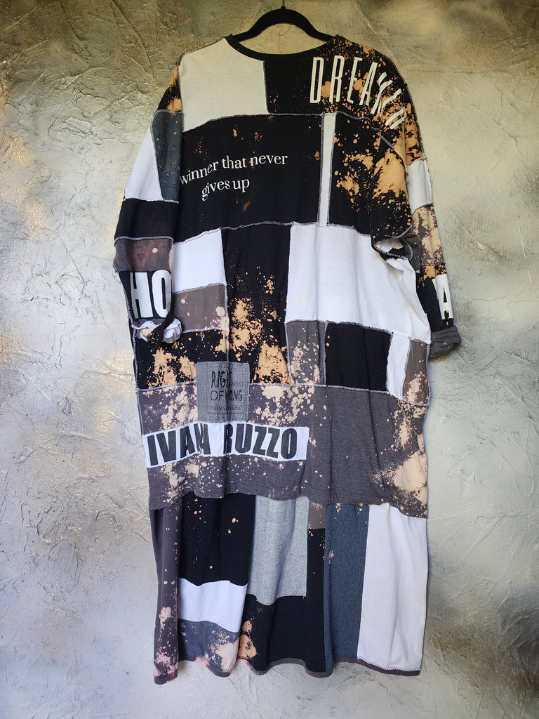 Love / Avant-garde Top Tunic Dress Black White Designer Up-cycled Clothing Patchwork Raw Vintage Cotton