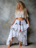 Southern Charm / Maxi Skirt Cotage Romantic Country Chic Patched ANGEL Aplique Red Heart Vintage European 100% Cotton