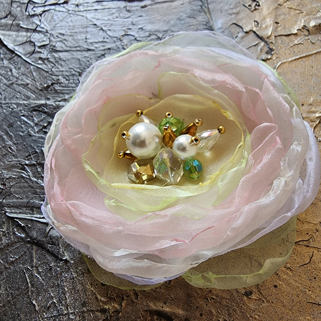 Wild Flower "Apple Mesh" /Boho Rose Choker Flower Brooch Clip Upcycled Magnolia Apple Blossom Upcycled Concept Store Made in USA