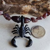 SCORPIO / Large Pendant Raw Natural Garnet Crystals Black Rhodium BohoRaw Natural Garnet nuggets/