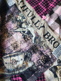 BEAUTIFULLY BROKEN / Designer Upcycled Kimono Duster Button-Down Flannel Top Artisan Cottage Appliqué