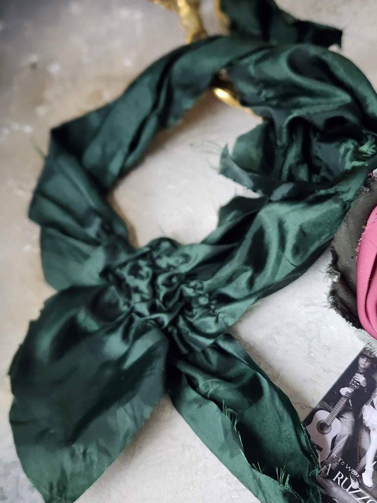 Madame Veronica / Vintage Lace Silk  Cottage Romantic Flower Large Edwardian French Rose BowtieJabot Boho