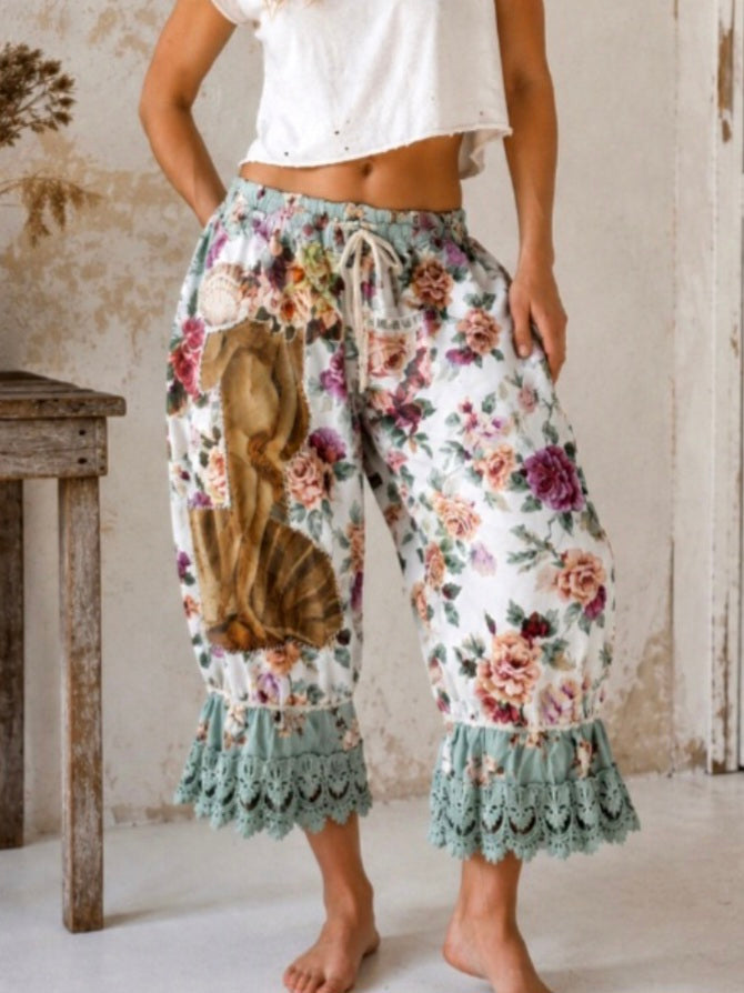 Venetian Rose / Bloomers Victorian Pants Shabby Chic Aplique Botticelli Venus Portrait Patchwork Romantic Chic Patched Avant-garde