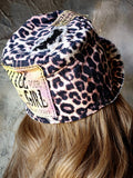 OP-La GURSON / Avant-Garde Top Hat Sculptured Designer French Garçon Cap Upcycled Leopard Raw Cut Patched